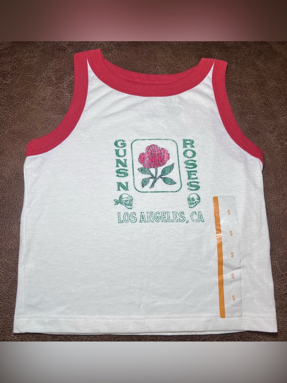 Guns N' Roses Los Angeles CA Ringer Tank Top White & brick red/rust Small